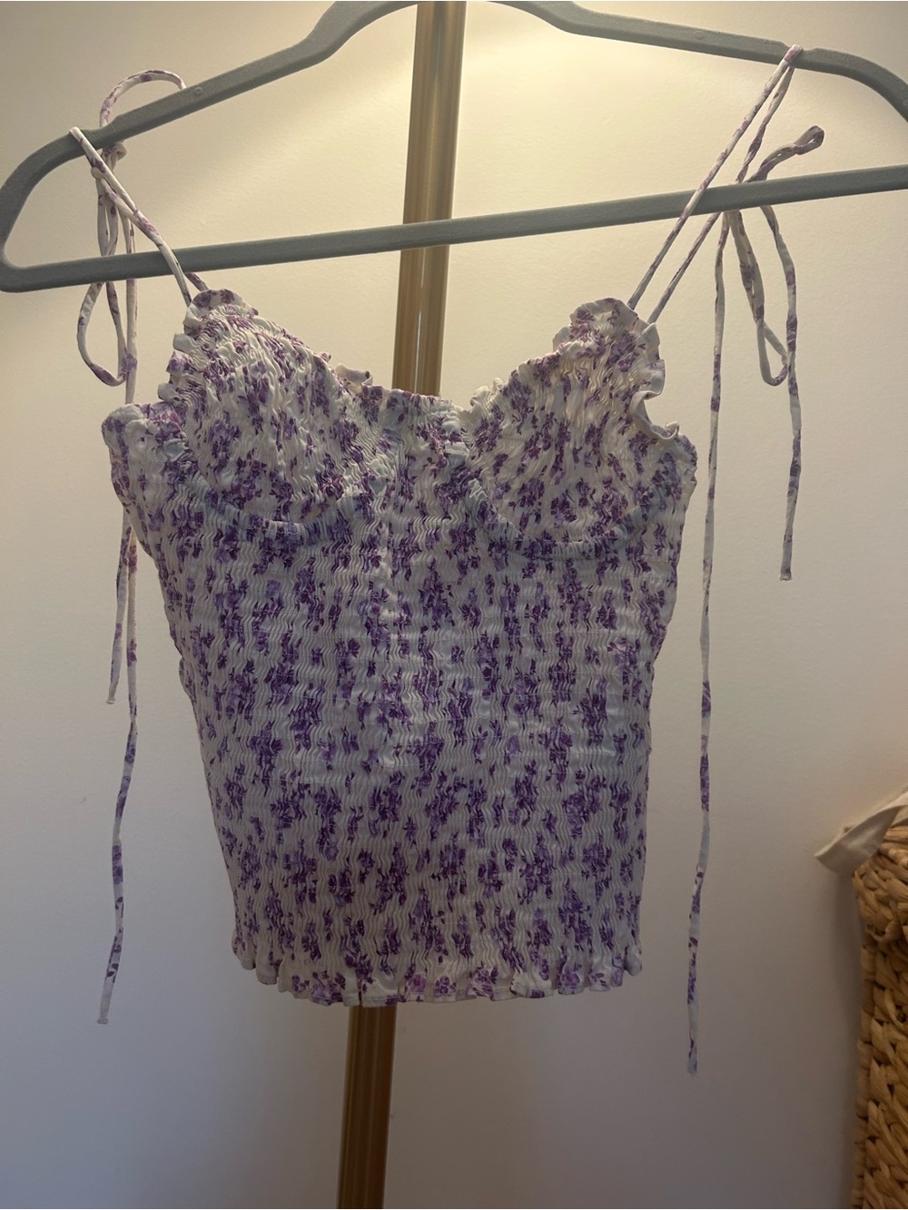 Zara Purple Floral Smocked Tie-Strap Cami